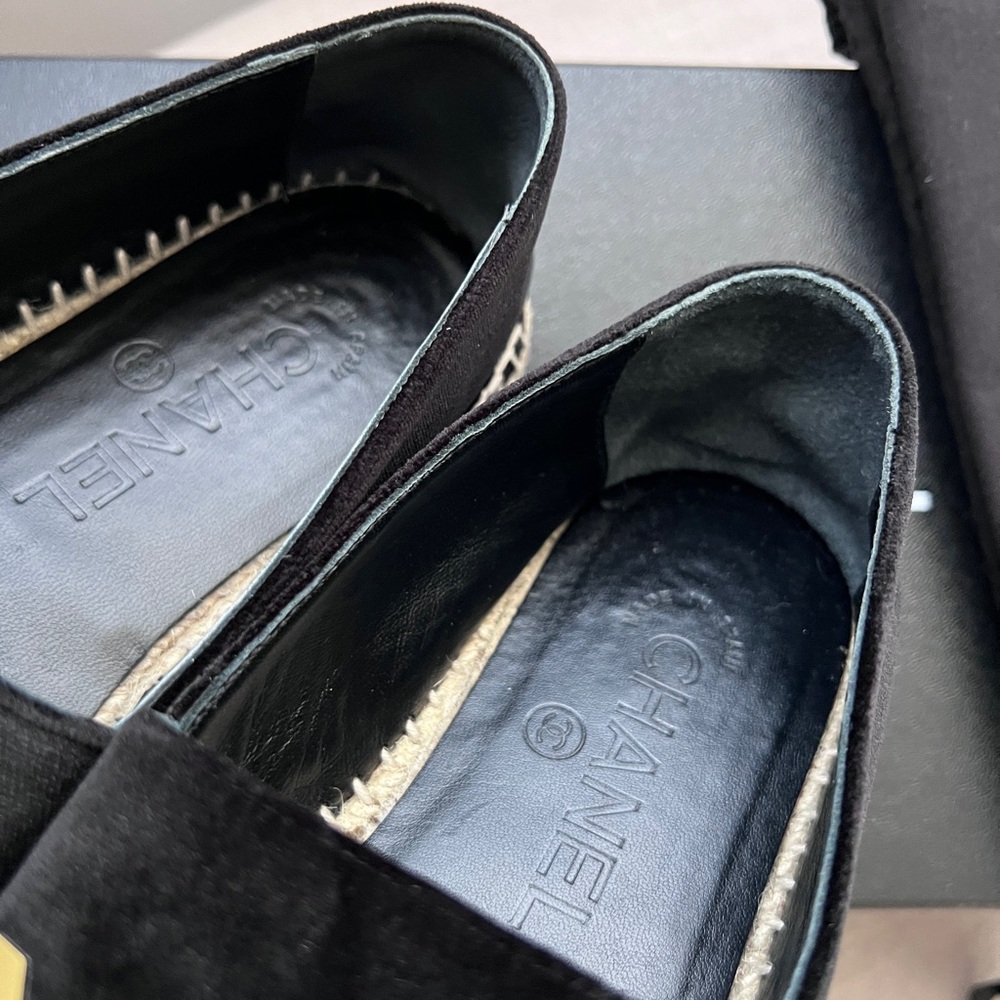 Auth Chanel G34012 Black Velvet CC Logo Espadrilles- Size 36 - Picture 8 of 10